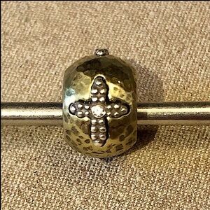 🆕 Brighton Art & Soul Blessed Cross bead Hammered brass w silver dots Retired